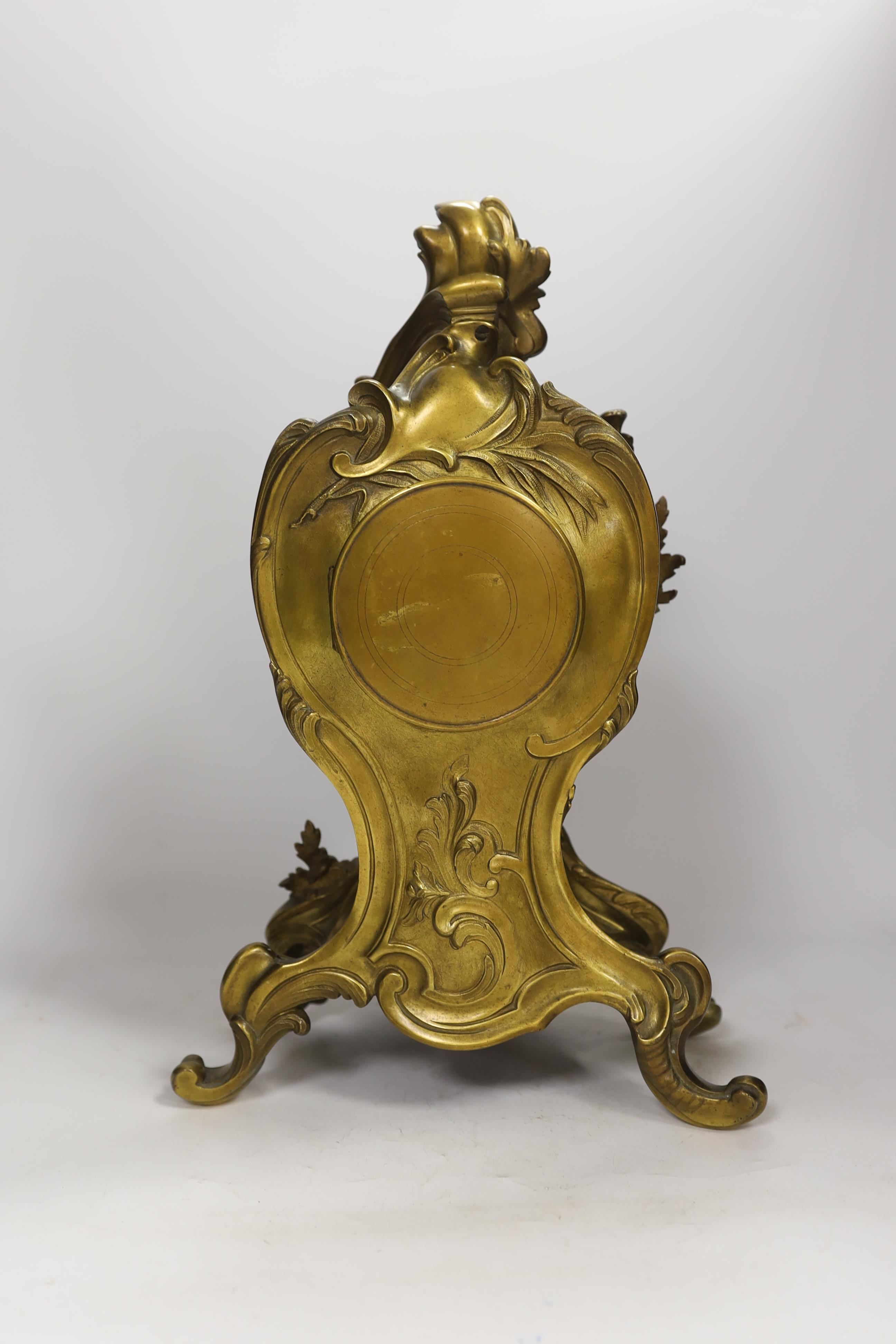 A Louis XV style bronze cartouche shaped bracket clock, 42cm